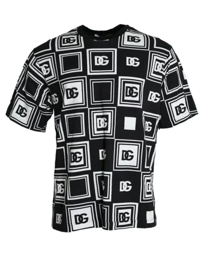 Dolce & Gabbana Black White Logo Print Short Sleeves Men's T-shirt In Black And White
