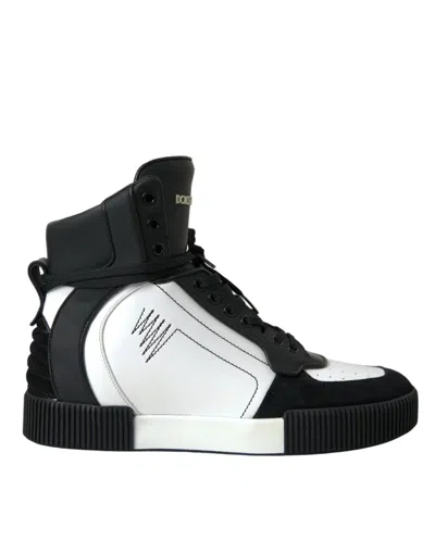 Dolce & Gabbana Black White Leather Miami High Top Sneakers Shoes In Black And White