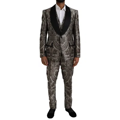 Dolce & Gabbana Brown Floral Jacquard Formal 3 Piece Men's Suit