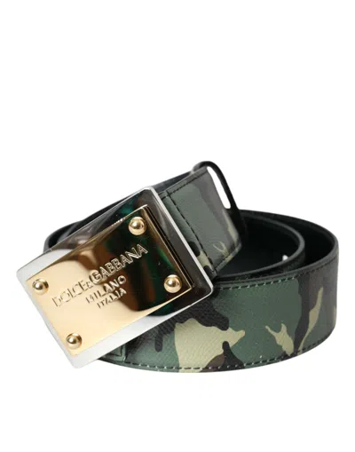 Dolce & Gabbana Camouflage Leather Gold Buckle Belt Men In Multicolor