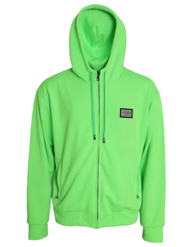 Dolce & Gabbana Neon Green Logo Full Zip Hooded Sweatshirt Jumper