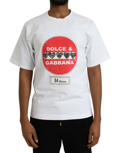 Dolce & Gabbana White Amor Heart Cotton Crewneck Short Sleeve Men's T-shirt