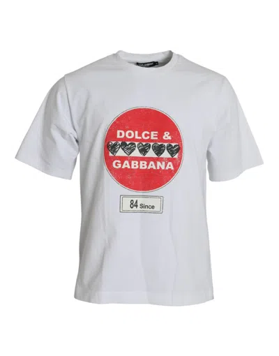 Dolce & Gabbana White Amor Heart Cotton Crewneck Short Sleeve Men's T-shirt