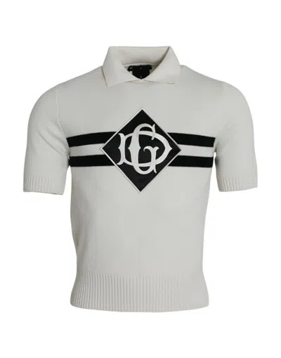 Dolce & Gabbana White Dg Logo Collared Henley Shirt T-shirt