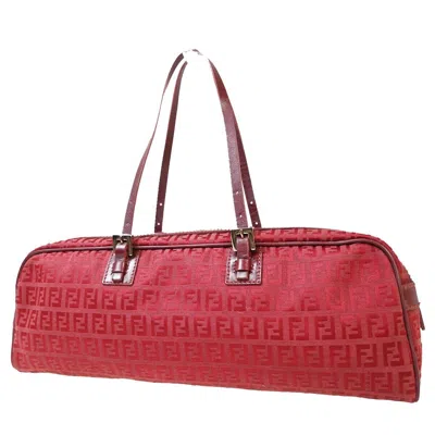 Fendi Zucchino Red Canvas Shoulder Bag () In Brown