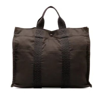 Hermes Hermès Herline Brown Canvas Tote Bag () In Black