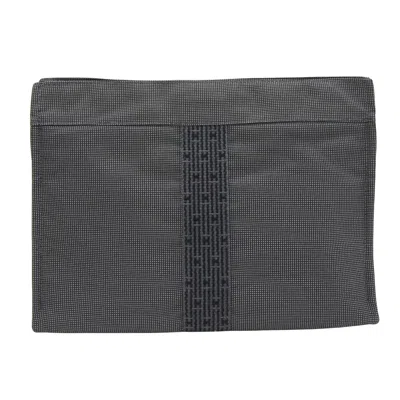 Hermes Hermès Herline Grey Canvas Clutch Bag () In Black