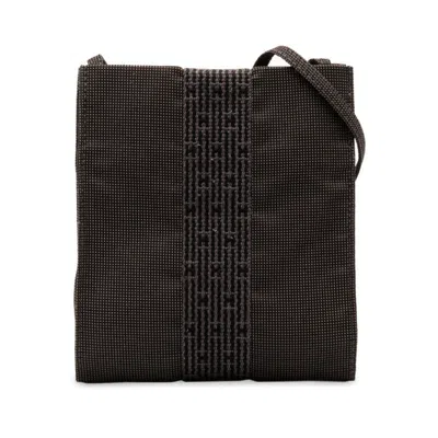 Hermes Hermès Herline Grey Canvas Shoulder Bag () In Black