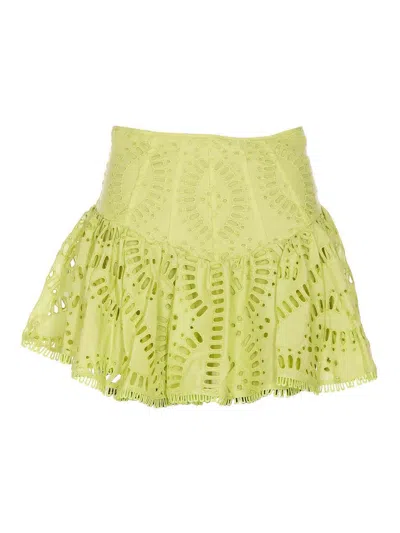 Charo Ruiz Green Favik Broderie Anglaise Mini Skirt In Yellow