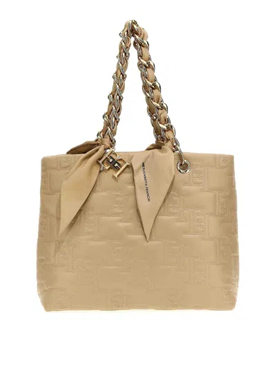 Elisabetta Franchi Logo Quilted Big Shopping Bag Tote Bag Beige