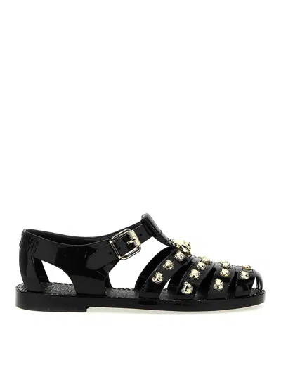Moschino Teddy Studs Jelly Sandals In Black