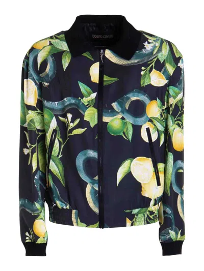Roberto Cavalli Lemon-print Twill Bomber Jacket In Multicolour