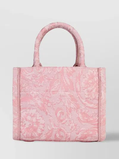 Versace Barocco Athena Small Tote Bag In Pale Pink-english Rose-oro