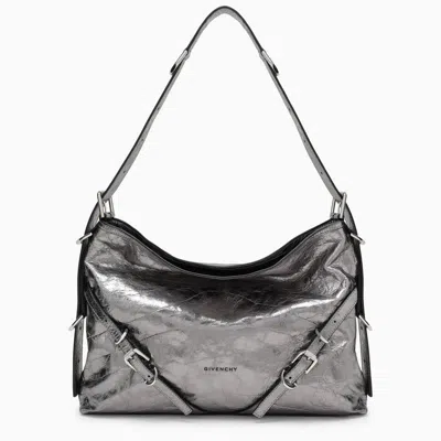 Givenchy Medium Voyou Bag In Silver Laminated Leather In Grey