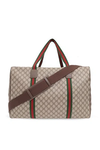 Gucci Beige And Ebony Gg Supreme Maxi Travel Handbag For Men