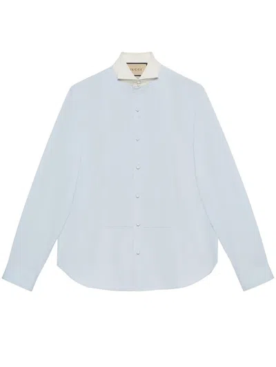 Gucci Logo-embroidered Cotton Shirt In Blue