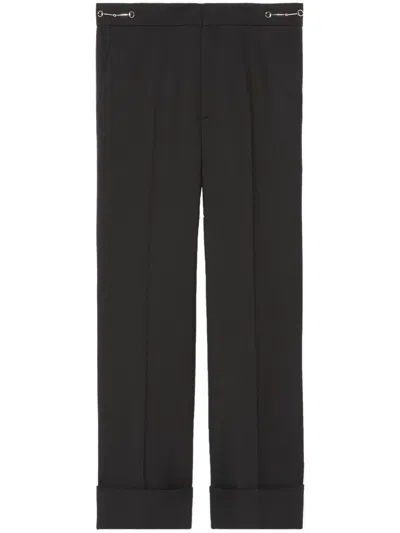 Gucci Horsebit-detail Wool Trousers In Black
