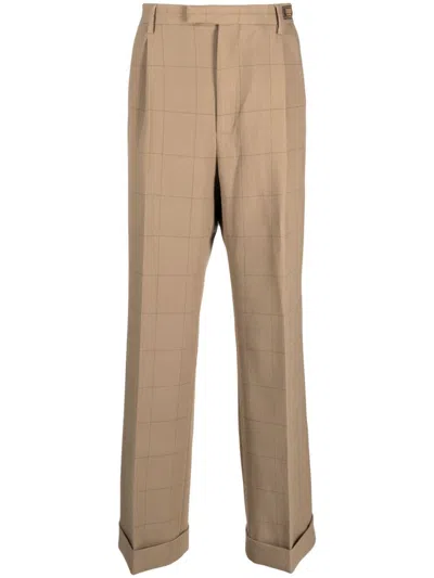 Gucci Checked Wool Trousers In Brown