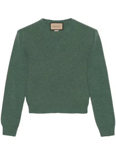 Gucci V-neck Knit Sweater In Green