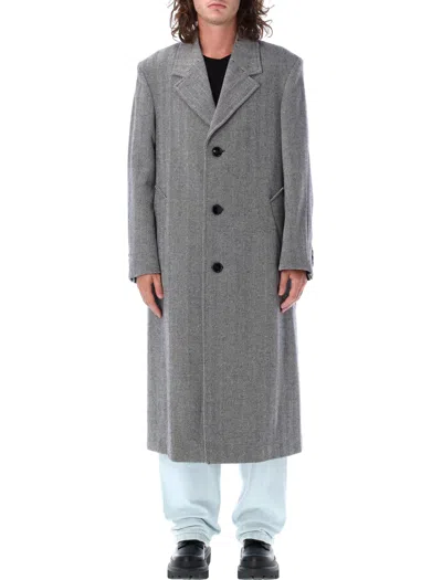 Ami Alexandre Mattiussi Herringbone Coat In Gray