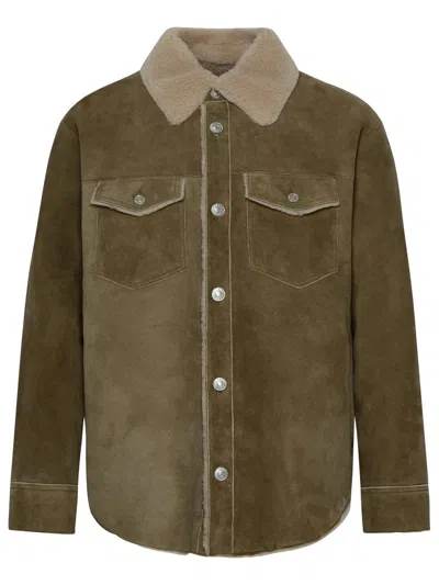 Isabel Marant Shearling Trim Buttoned Shirt Jacket In Tan