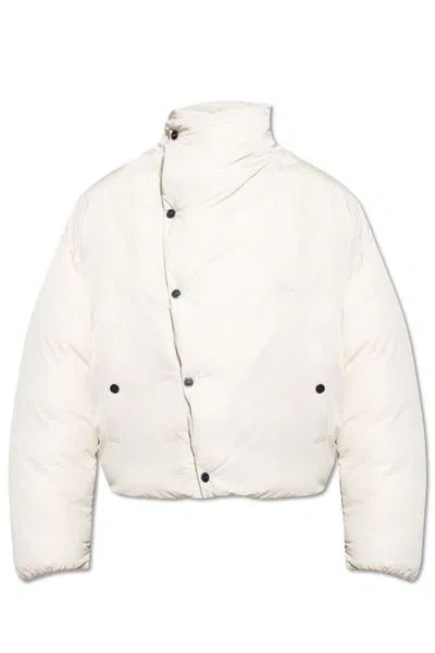 Jacquemus Asymmetric Buttoned Highneck Puffer Jacket In White