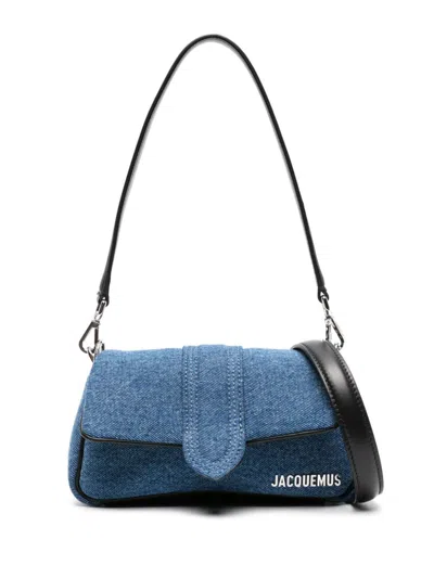 Jacquemus Blue Denim Shoulder Handbag With Piped-trim Detailing And Logo Lettering In Navy