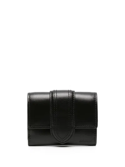 Jacquemus Compact Bambino Leather Wallet For Women In Black Ss24