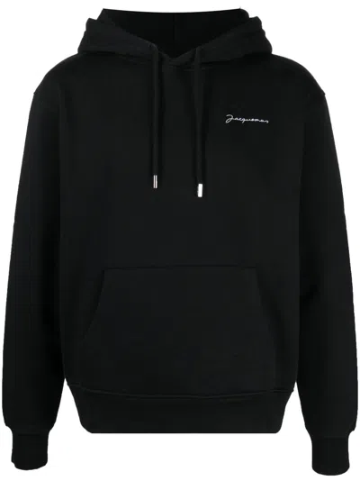 Jacquemus Embroidered Organic Cotton Hoodie In Black For Men