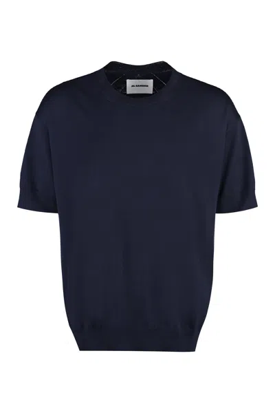 Jil Sander Wool Short Sleeve Sweater In Blue