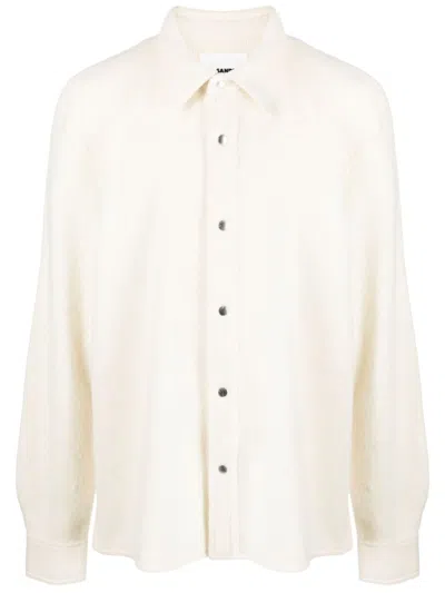 Jil Sander Pointed Flat-collar Wool Shirt In Grey