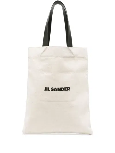 Jil Sander Book Tote Linen Shopping Bag In Beige