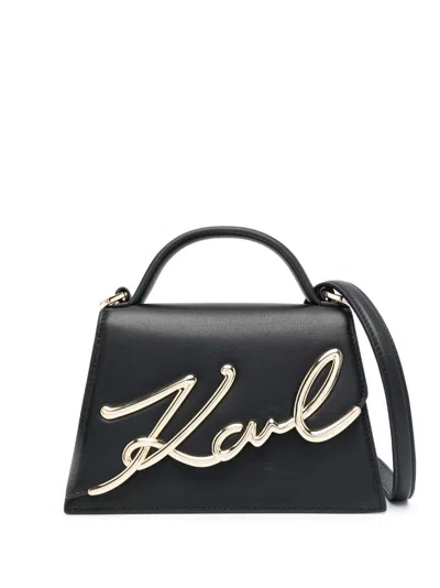 Karl Lagerfeld Medium Signature Leather Crossbody Bag In Black