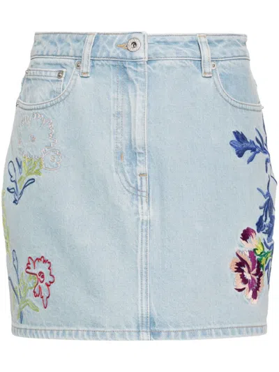 Kenzo Floral-embroidered Denim Mini Skirt In Pastel