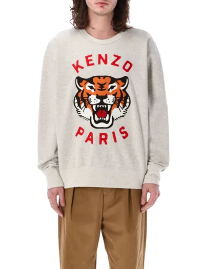 Kenzo Lucky Tiger Oversize Men's Sweatshirt In Grey Melange For Ss24 In Pale Grey