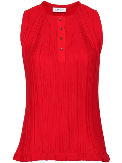 Lanvin Pleated Crepe De Chine Blouse In Red