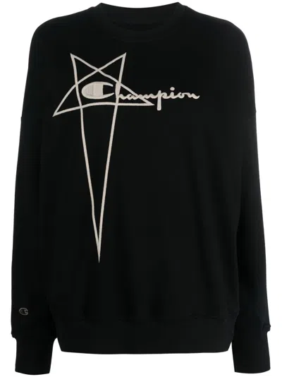 Rick Owens X Champion Logo-embroidered Cotton Sweatshirt In Black