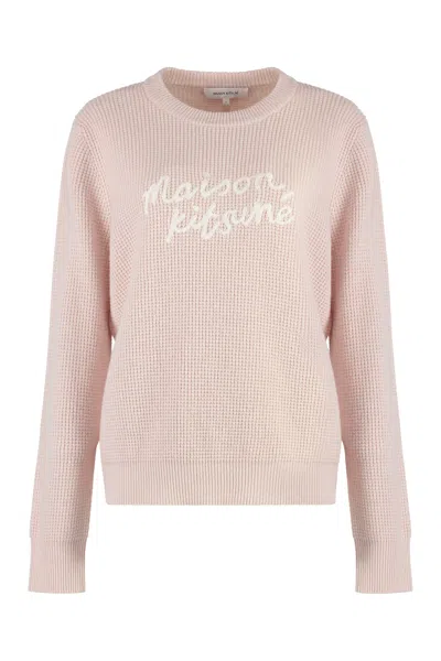 Maison Kitsuné Fw23 Pink Knit Sweater With Ribbed Edges For Women