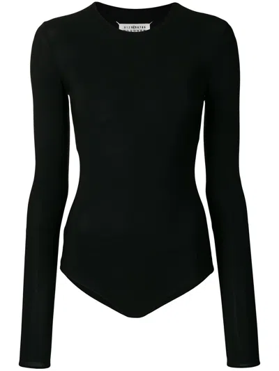 Maison Margiela Second Skin Long Sleeve Lycra Bodysuit In Black