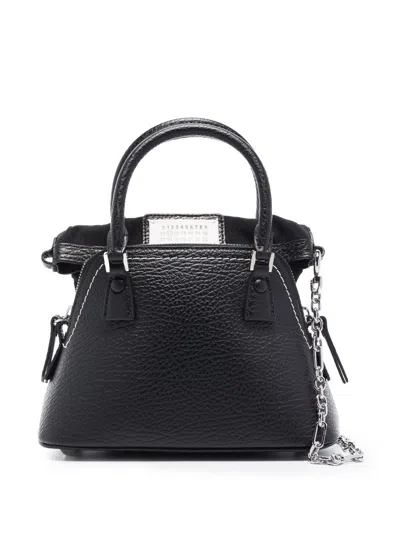 Maison Margiela Pebbled Leather Handbag In Classic Black For Women