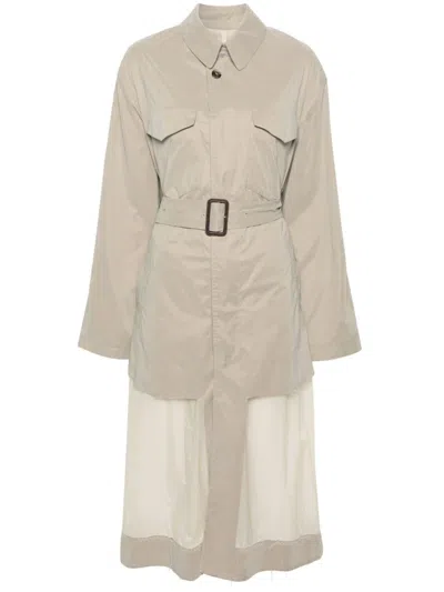 Maison Margiela Décortiqué Reversible Belted Layered Twill And Shell Trench Coat In Neutrals