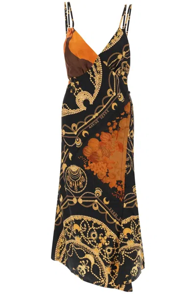 Marine Serre Jewel Print Silk Midi Dress For Women In Multicolor