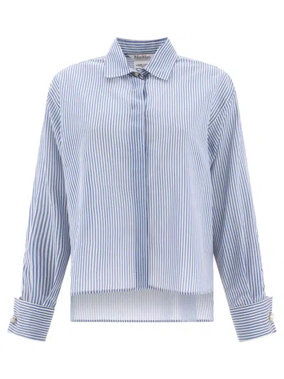 Max Mara "vertigo" Masculine-style Light Knit Shirt In White,light Blue