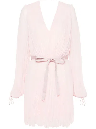 Max Mara Blush Pink Pleated V-neck Mini Dress