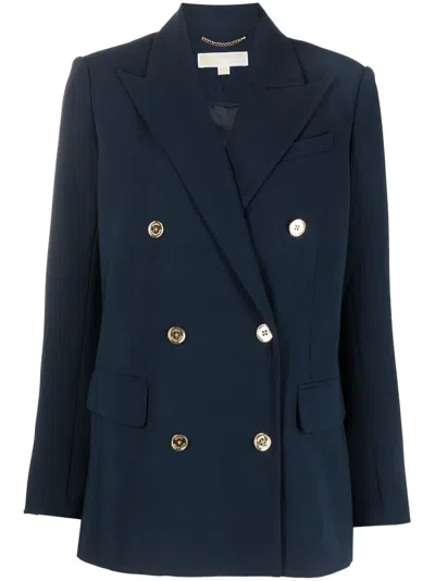 Michael Michael Kors Logo-button Double-breasted Blazer In Blue