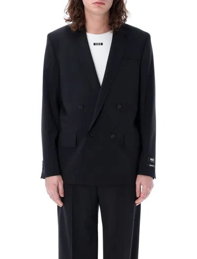 Msgm Logo-patch Double-breasted Blazer In Black
