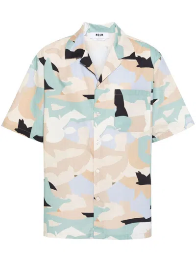 Msgm Camouflage-print Cotton Shirt In Multi