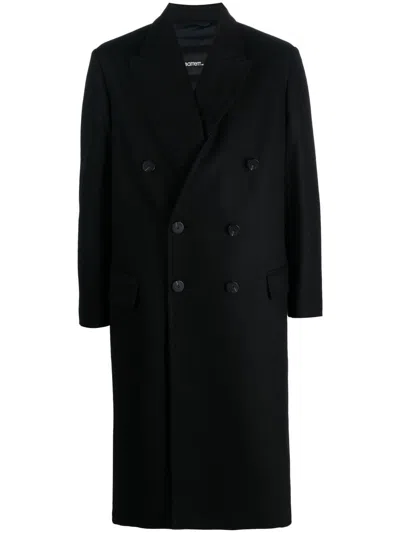 Neil Barrett Wide Slim Double-breasted Long Coat In Black