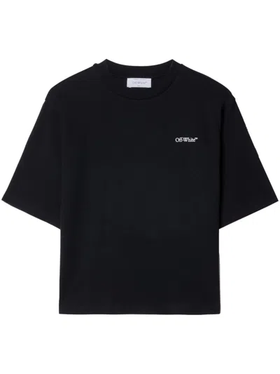 Off-white Floral-embroidered Arrows Cotton T-shirt In Black