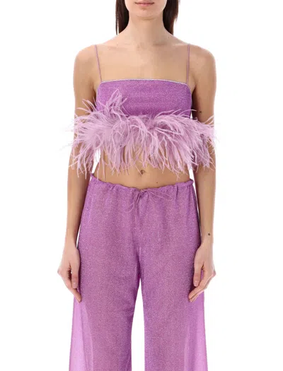Oseree Glicine Feather Top For Women: Thin Straps & Tone-on-tone Feathers By Oserée Swimwear In Lavender